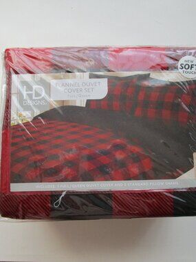 HD Designs 100% Cotton Flannel Duvet Cover Full/Queen - red/black check plaid